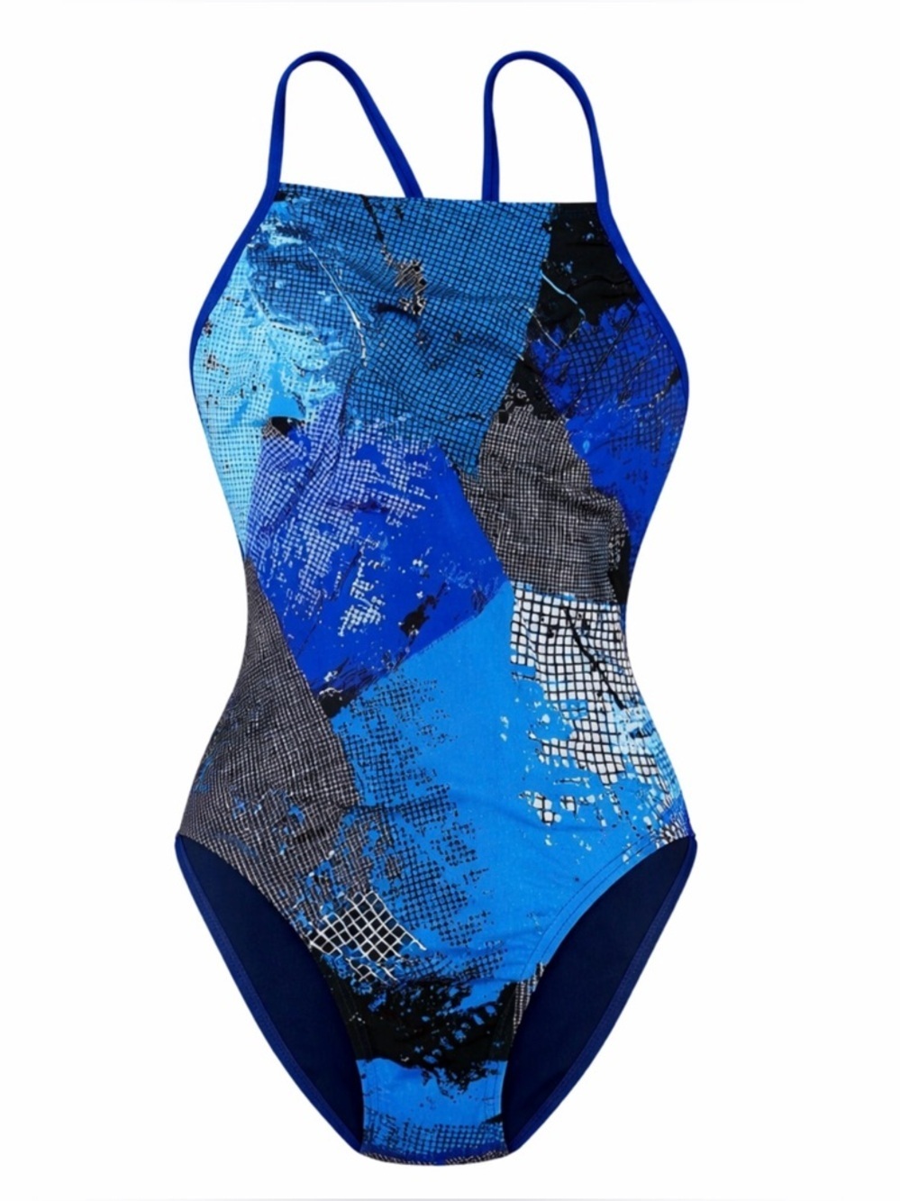 Speedo Blue and Black Abstract One-Piece Swimsuit